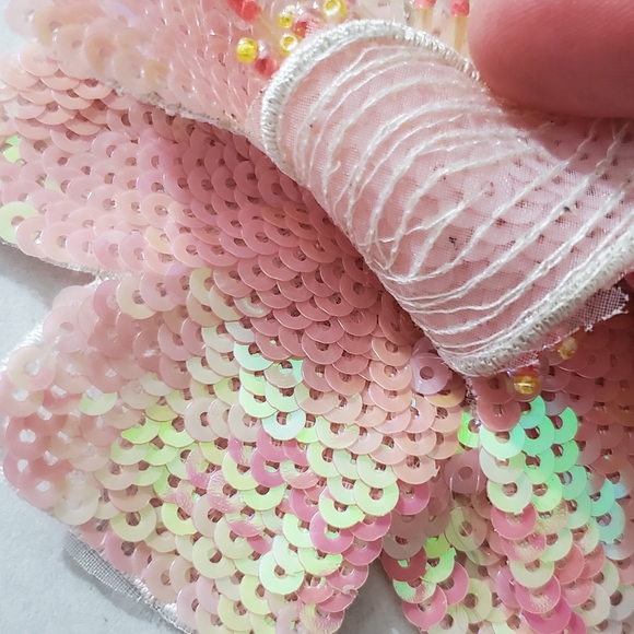 3D hibiscus beaded applique flower sew on iron on patch sequins tropical pink - Picture 8 of 11